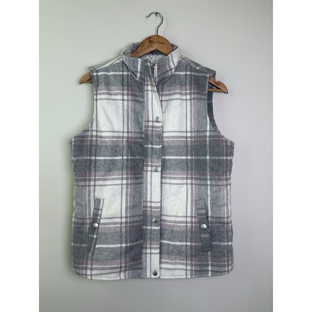 Thread & Supply Vest Women's Small Gray/white Plaid Mock Neck NWT